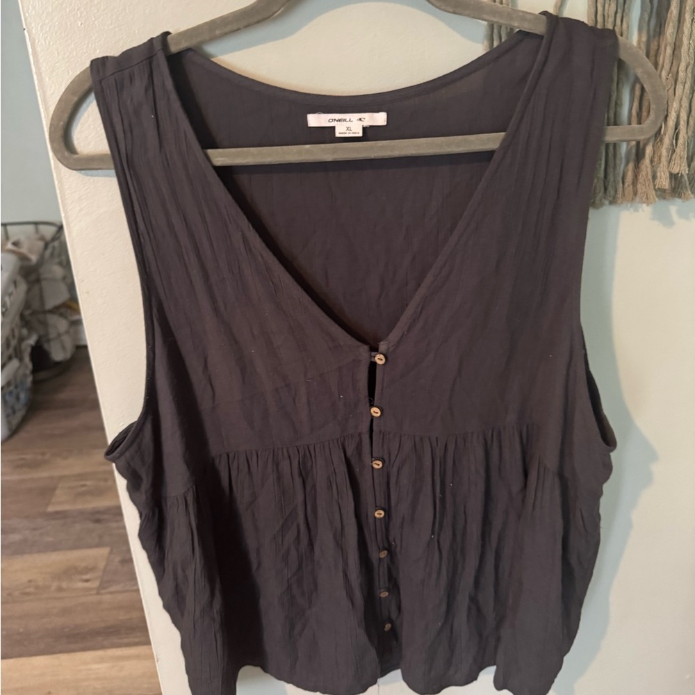 O’Neill grey button front peplum flowy tank top - Picture 2 of 2